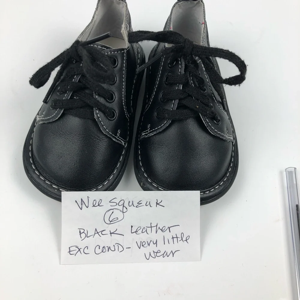 Wee Squeeks Black Leather Oxfords Sz 6